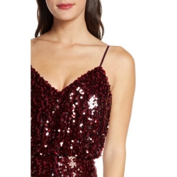 NWT WAYF Sequin Evening Gown Maroon Sparkle - Picture 2 of 10